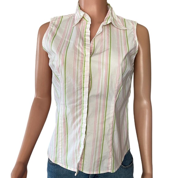 Ann Taylor Factory Shirt Womens 8 Multicolor Stripe Sleeveless Button Up Casual - Picture 1 of 3
